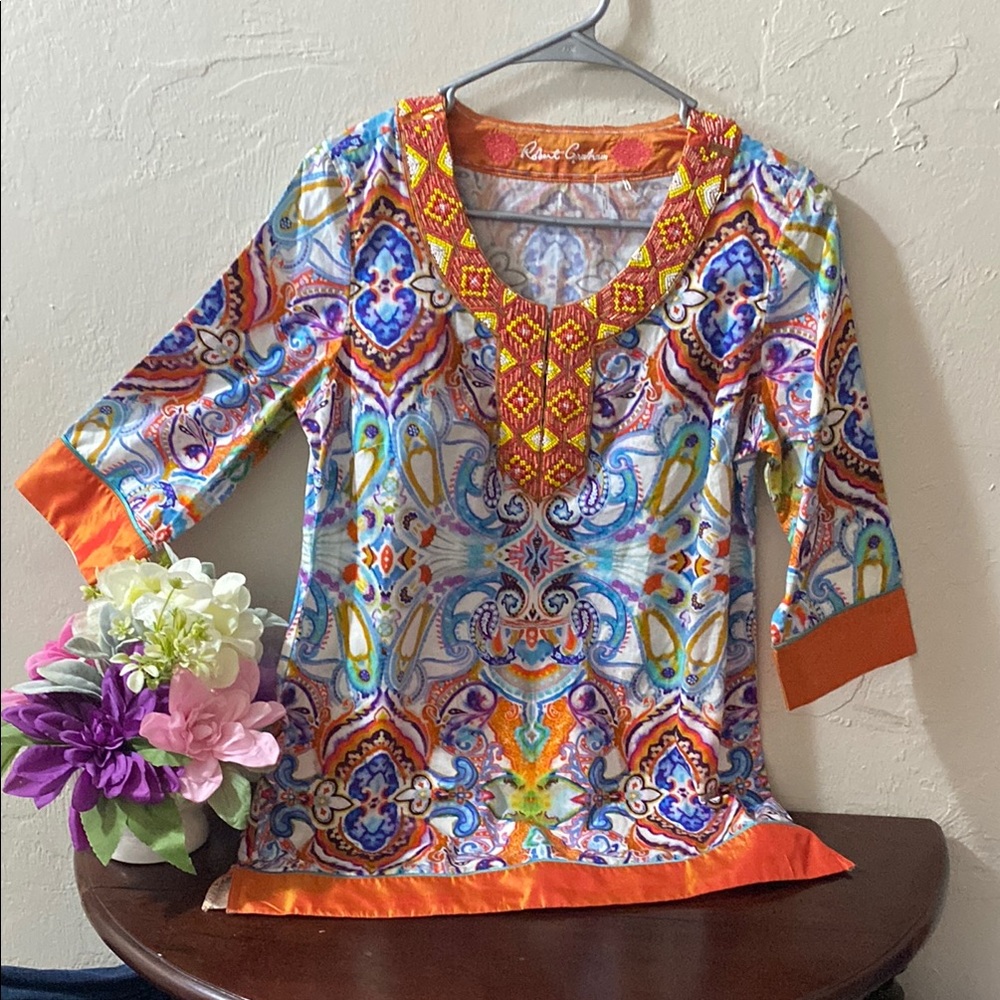 Robert Graham Orange and Blue Graphic Tunic